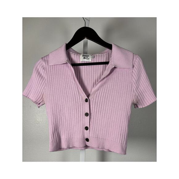 Princess Polly Tops - Princess Polly Ribbed Button Front Crop Top Pink M/L Y2K Boho